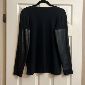 Theory Faux Leather and Cotton Long Sleeve Top Size Large